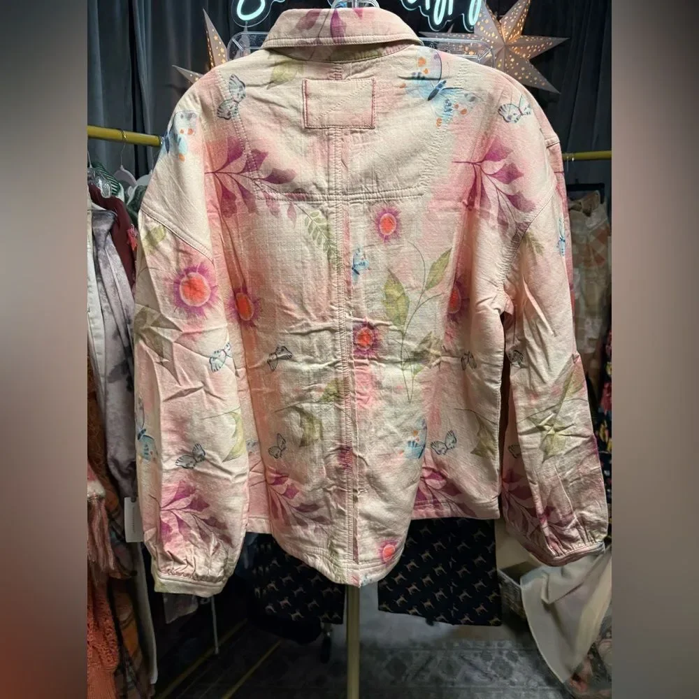 Free People We the Free Petina Garden Printed Buttondown Shirt Peachy Wash Combo